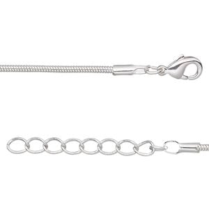 Chain 1pkg2 silver-plated snake, 1mm / lobster claw clasp, brass 24 inch