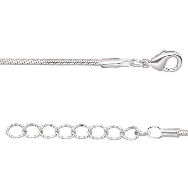 Chain 1pkg2 silver-plated snake, 1mm / lobster claw clasp, brass 24 inch image number 0