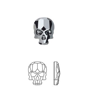 Flat back 36pk jet hematite, Swarovski&reg; 14x10.5mm skull 2856
