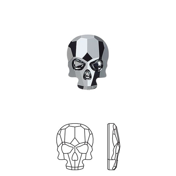 Flat back 36pk jet hematite, Swarovski&reg; 14x10.5mm skull 2856 image number 0