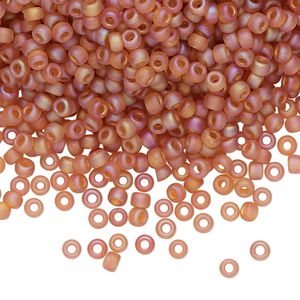 Seed bead, Miyuki, glass, pkg/250g, #8 rocaille, translucent matte rainbow topaz, (RR-133FR).