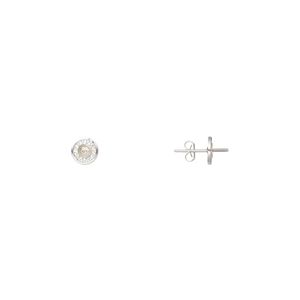 Earstud 1pkg2 sterling silver, 8mm round / 4mm cup / 4mm peg / 4-5mm half-drilled round setting / earnuts, 1 pair