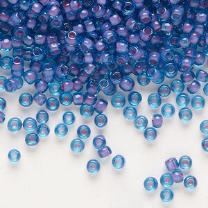 Seed bead, Dyna-Mites&trade;, glass 1pkg40g, #8 round, transparent inside dyed color blue lilac (227 8/0 RR)