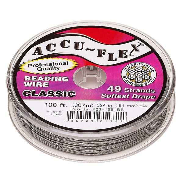 Beading wire, Accu-Flex&reg;, nylon and stainless steel, clear, 49 strand, 0.024-inch diameter. Sold per 100-foot spool. image number 0