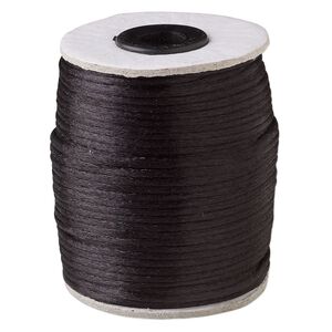 Cord, Satinique&trade;, satin, black, 2mm. Sold per 200-foot spool.