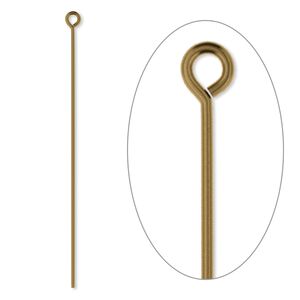 Eye pin 1pkg100 gold-plated, 2 inch, 21 gauge brass antique