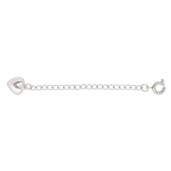 Extender chain 1pkg1 curb, 2.4mm / 8mm beaded domed heart / springring clasp, stainless steel 2 inch unfinished image number 0