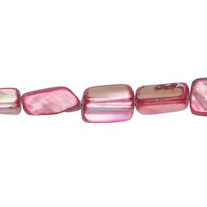 Mother-of-pearl shell 1pkg1, stick bead 15 inch fuchsia and silver 9x5mm-11x8mm