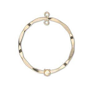 Drop, 14Kt gold-filled, 26mm twisted flat round with 4mm round setting and 1 loop. Sold individually.