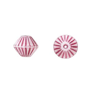 Bead, Preciosa, Czech pressed glass, opaque white violet, 11mm fluted bicone. Sold per pkg of 12.
