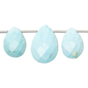 Imperial crown turquoise 1pkg5, hand-cut top-drilled faceted puffed teardrop bead natural 14x10mm-20x17mm
