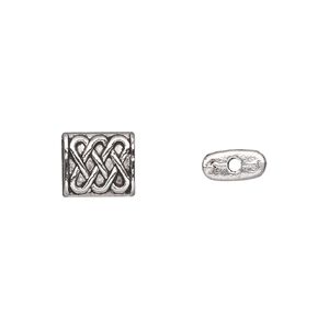 Bead 1pkg20 silver-plated "pewter", 10x8mm flat rectangle, antique