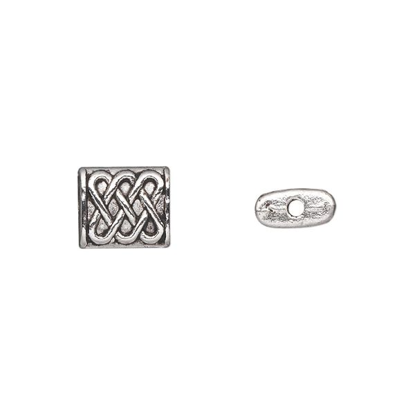 Bead 1pkg20 silver-plated "pewter", 10x8mm flat rectangle, antique image number 0