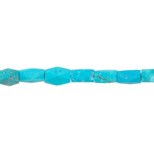 Bead, resin, matte turquoise blue, 7x3mm faceted rectangle. Sold per 15" to 16" strand.