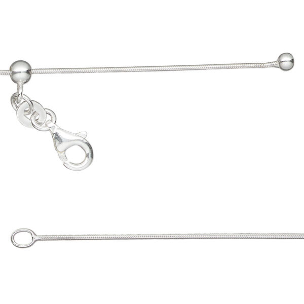 Chain 1pkg1 sterling silver snake, 0.8mm / lobster claw clasp, Gossamer&trade; adjustable 16-24 inch image number 0