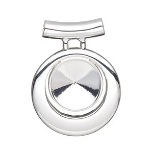 Pendant, Almost Instant Jewelry&reg;, silver-finished "pewter" (zinc-based alloy), 34x26mm single-sided round go-go, 3.5mm hole with 14mm rivoli setting and tube bail. Sold individually.
