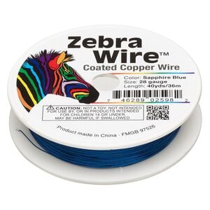 Wire, Zebra Wire&trade;, color-coated copper, sapphire blue, round, 28 gauge. Sold per 40-yard spool.