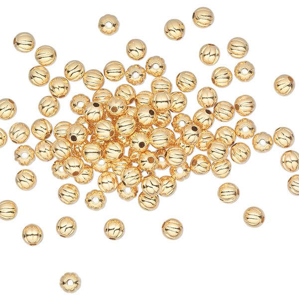 Bead 1pkg1000 gold-plated, 3mm corrugated round, brass image number 0