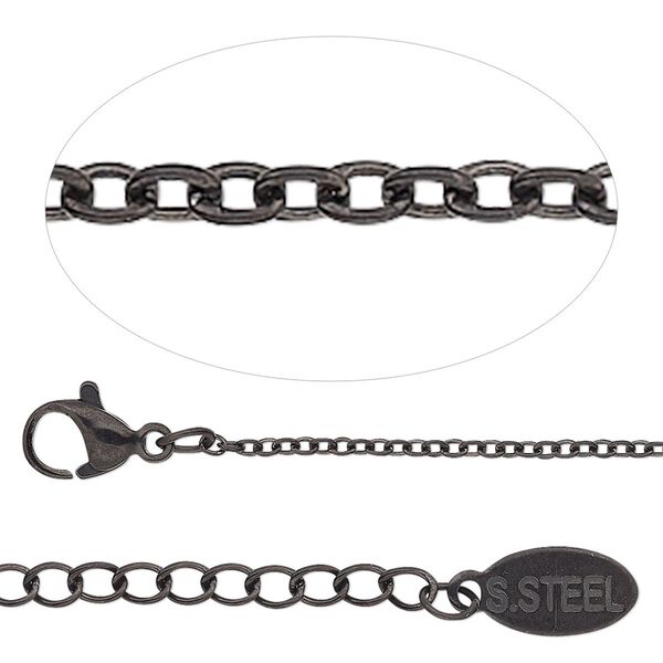 Chain 1pkg1 cable, 1.5mm / lobster claw clasp, black-finished stainless steel 16 inch image number 0