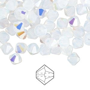 Bead 24pk white opal AB, Preciosa Czech crystal 6mm bicone