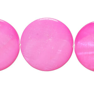 Mother-of-pearl shell 1pkg1, puffed flat round bead 15 inch hot pink 24-25mm