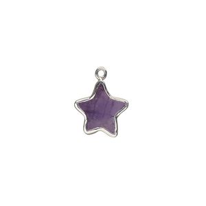 Drop sterling silver amethyst 1pk 12mm hand-cut flat double-sided star, natural