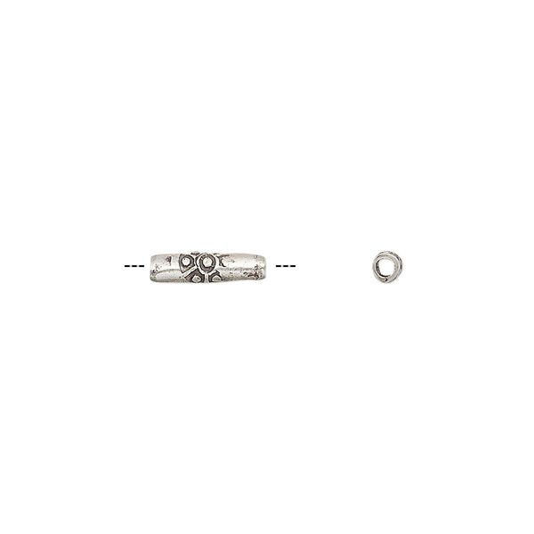 Bead 1pkg8 sterling silver, 10x3mm melon tube / dot, antiqued Hill Tribes image number 0