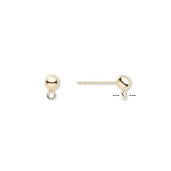 Earstud 1pkg100, 4mm ball / closed loop, gold-finished brass / stainless steel 50 pair image number 0