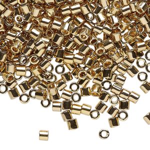 Seed bead, Delica&reg;, glass, pkg/50g, #8 round, opaque 24Kt gold-plated light (DBL-0034).