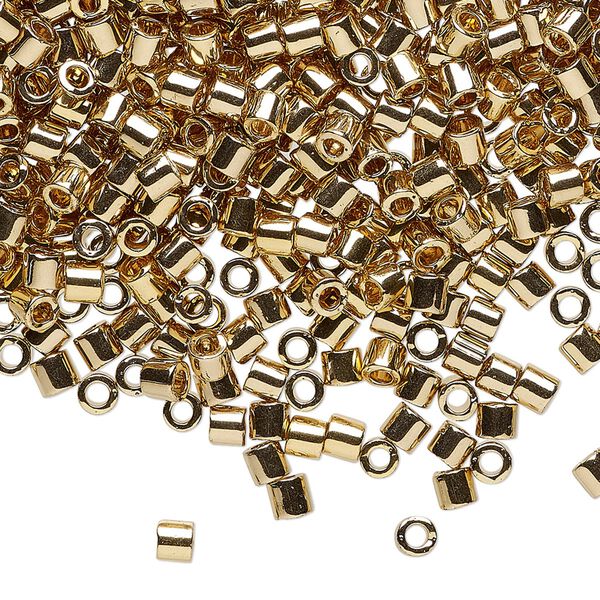 Seed bead, Delica&reg;, glass, pkg/50g, #8 round, opaque 24Kt gold-plated light (DBL-0034). image number 0