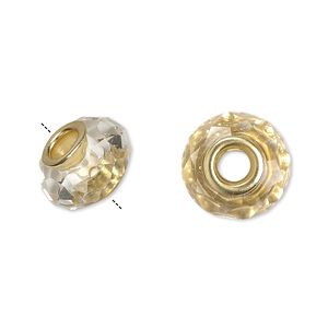 Bead 10pk 32 facets clear gold finish, Celestial Crystal&reg; Dione&reg; 14x9mm rondelle