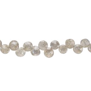 Bead, labradorite (natural), 4mm-6x5mm hand-cut top-drilled faceted puffed teardrop with 0.4-1.4mm hole, B+ grade, Mohs hardness 6 to 6-1/2. Sold per 7-inch strand.