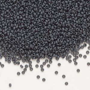 Seed bead, Miyuki, glass, pkg/250g, #15 rocaille, opaque matte metallic glazed luster slate (RR-2065).