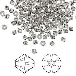 Bead 48pk black diamond, Crystal Passions&reg; 3mm bicone 5328
