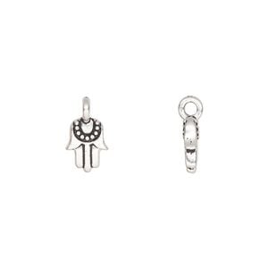 Charm, TierraCast&reg;, "Worlds Away" collection, antique silver-plated pewter (tin-based alloy), 9x7mm double-sided mini Hamsa. Sold per pkg of 4.