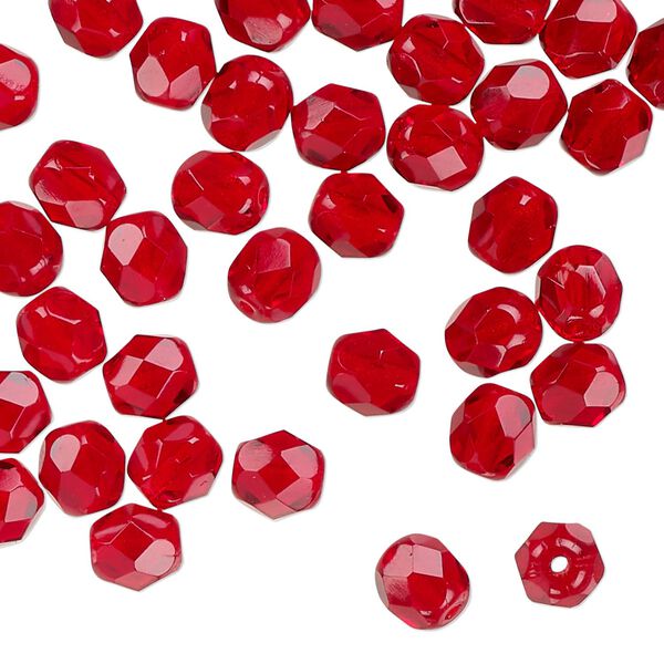 Czech fire-polished glass 1pkg60, faceted round bead transparent ruby red 6mm image number 0