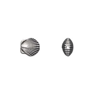Bead, TierraCast&reg;, antique silver-plated pewter (tin-based alloy), 9x8.5mm double-sided shell. Sold per pkg of 2.