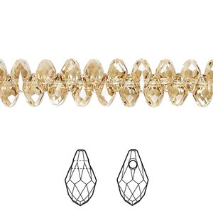Briolette 4pk crystal golden shadow, Crystal Passions&reg; 7x4mm pendant drop 6007
