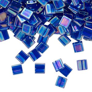 Seed bead, TILA&reg;, glass, pkg/40g, 5mm full tila square, translucent rainbow dark cobalt, (TL-177).