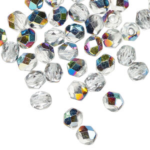 Bead 1pkg1200, Czech fire-polished glass, translucent to transparent clear vitrail, 6mm faceted round. 1 mass.