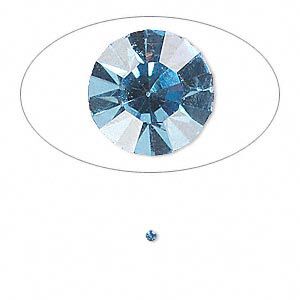 Chaton, glass rhinestone, light sapphire blue, foil back, 1.5-1.6mm faceted round, PP9. Sold per pkg of 72.
