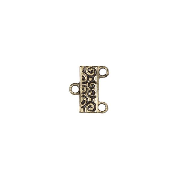 End bar 1pkg12 "pewter", 12x5mm rectangle / swirl / 2sided / 2 closed loops, gold-finished / antiqued image number 0