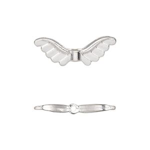 Bead, silver-finished "pewter" (zinc-based alloy), 24x8mm angel wing. Sold per pkg of 500.