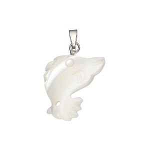 Pendant, mother-of-pearl shell (bleached) / antique silver-finished "pewter" (zinc-based alloy) / steel 1pkg1, 22x17mm-23x18mm single-sided carved bird head.