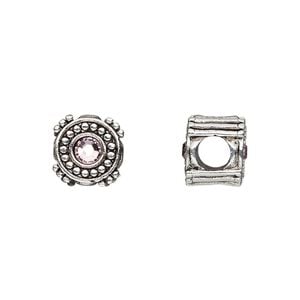 Bead 1pkg1 silver-plated pewter, 10mm round / 2sided, alexandrite crystal / antique Dione&reg;
