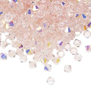Bead 144pk light rose AB, Preciosa Czech crystal 4mm bicone