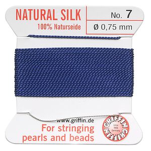 Thread, Griffin, silk, dark blue, size #7. Sold per 2-meter card (approximately 78 inches).