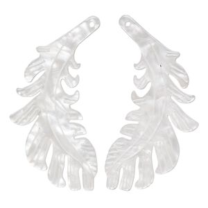 Focal 1pkg4 resin, white, 46x25mm single-sided left and right-facing carved feather.