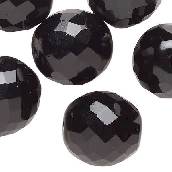 Bead, Czech fire-polished glass, opaque black, 20mm faceted round. Sold per pkg of 6. image number 0