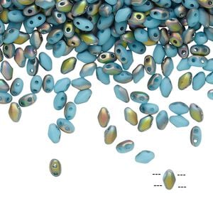 Bead, Preciosa Mini Twin&trade;, Mini Pressed Twin, Czech pressed glass, opaque matte turquoise blue vitrail, 4x2.5mm oval with (2) 0.7mm holes. Sold per 250-gram pkg.